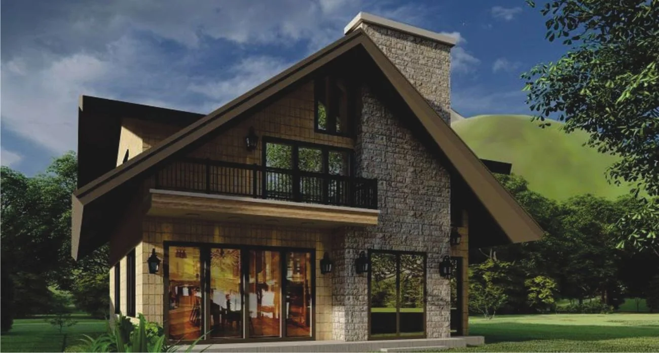 3 Bed Cottage, a stone-and-timber chalet with balcony among the trees